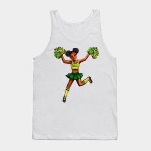 jamaican Reggae Rasta Inspirational motivational affirmation Cheer leader- Cheer Squad - anime girl cheerleader with Afro hair Jamaica Tank Top